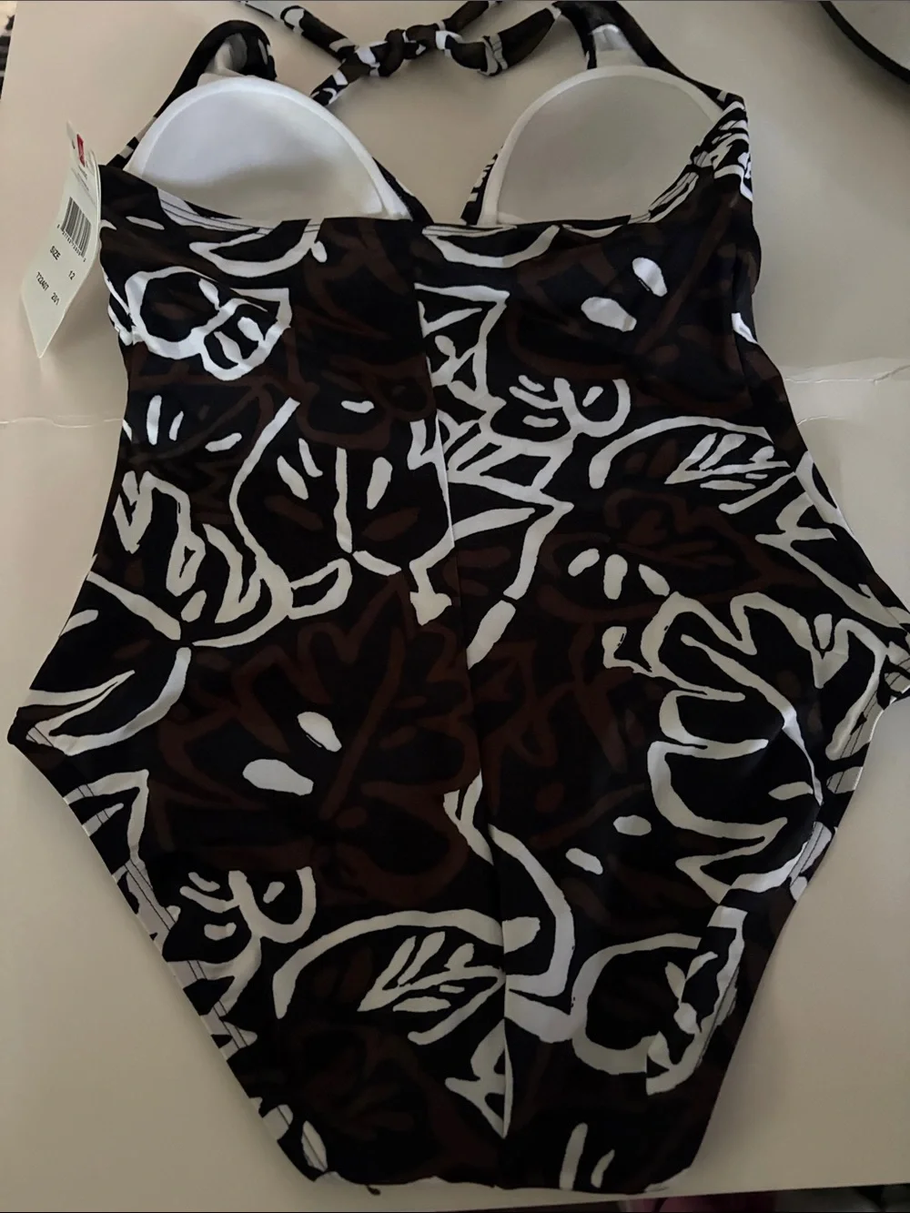 Speedo Black, White & Brown Floral Halter One-Piece Swimsuit